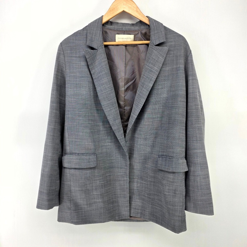 French Mauve Blazer Women XL Gray Open Front Notched Lapel OT4020SF Professional